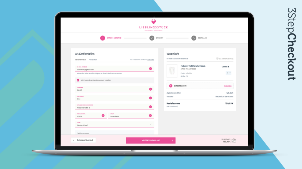 Online-Umsätze steigern mit dem 3 Step Checkout im LIEBLINGSTÜCK Onlineshop