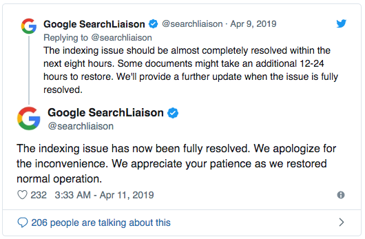 Technisches Problem bei Google De-indexierung wirkt sich auf die Search Console aus 💥 1 Google SearchLiaison Tweet